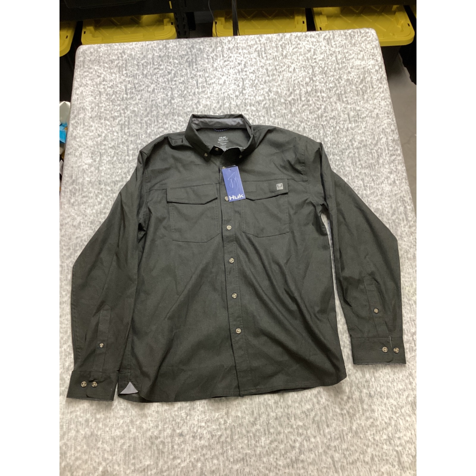 Huk Hawser Heather Flannel Mens Small Charcoal Grey Long Sleeve Shirt H1500208